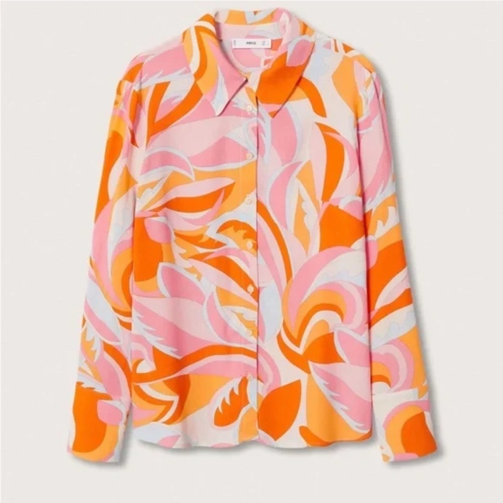 Mango mod abstract print blouse Small Womens Office Career Dopamine dressing